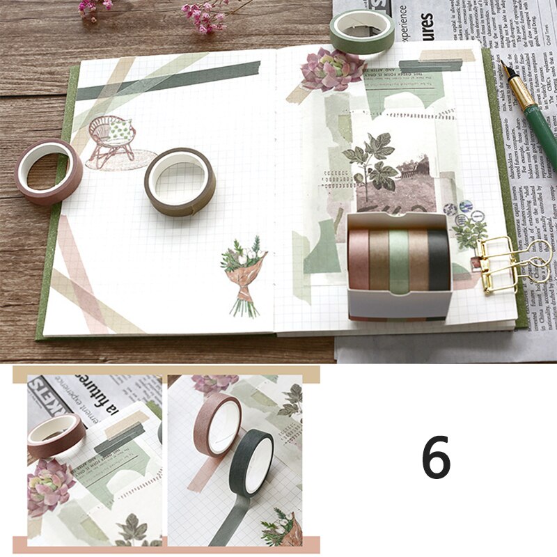 5pcs /set Adhesive Masking Scrapbooking Sticker Washi Tape Solid Rainbow colors