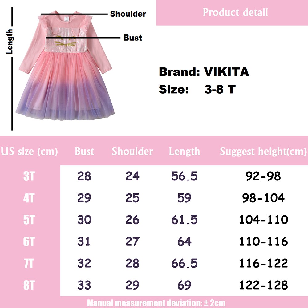 VIKITA Kind Mädchen Kleid Frühling Herbst langarm Vestidos freundlicher Prinzessin Kleid Mädchen Kaninchen Druck Karikatur Ballettröckchen Gittergewebe Kleider