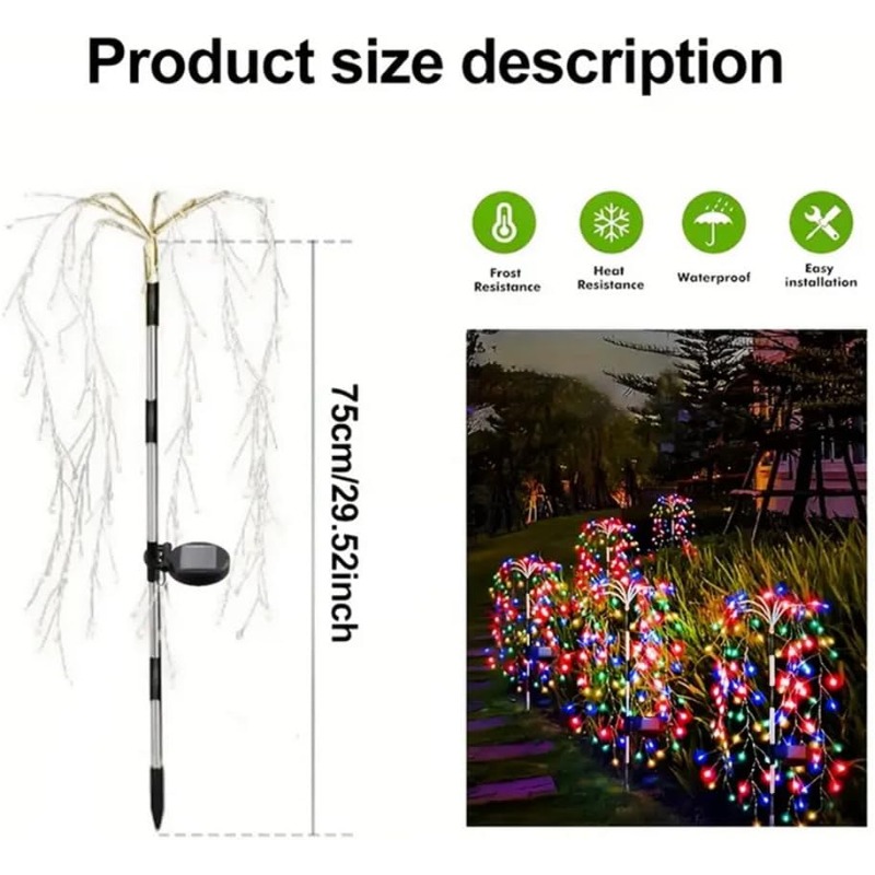 120/160/200 led soldrevne hagelys piletre fyrverkeri lys utendørs vanntett levende svaiende lys for terrasse