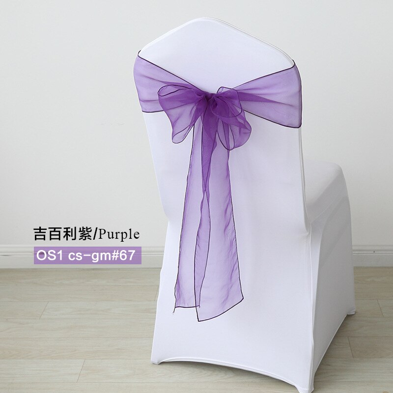50pc/Set Sheer Organza Red Sash Size 7x108inch Event Ceremony Party Wedding Chairs Knot Decoration Chair Sashes Bow: Purple