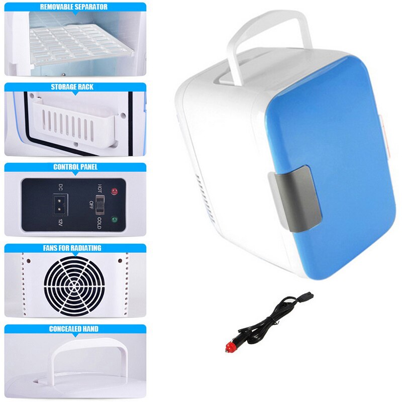 4L Mini for Camping Driving blue Travel Refrigerator Icebox Cooler Warm Use Car Fridge Freezer