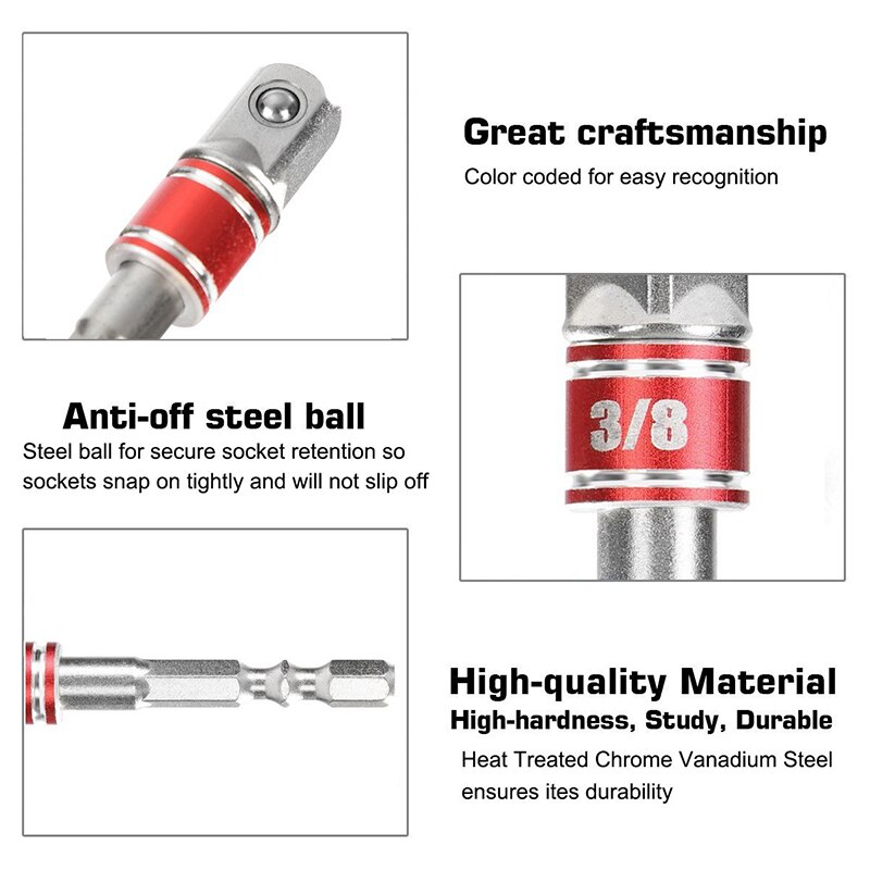 1/4 " 3/8 " 1/2 " omformer socket adapter sekskantet skaft slagadapter driver sæt forlængerstang bore topnøgle værktøj tilbehør