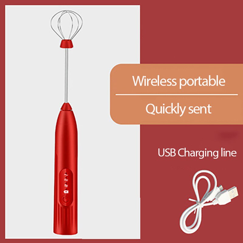 Handheld Electric Milk Frother Egg Beater Coffee Frother With USB Charger Cake Tool For Cappuccino Kitchen Mixer Multifunction: Red