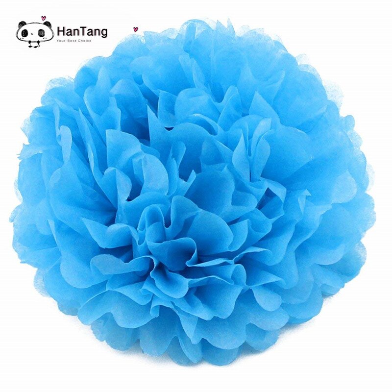 10 st 20cm hängande silkespapper pom poms papper blomboll hem trädgård gör-det-själv bröllopsrum dekoration fest layout tillbehör 6 zsh 014: Himmelsblå