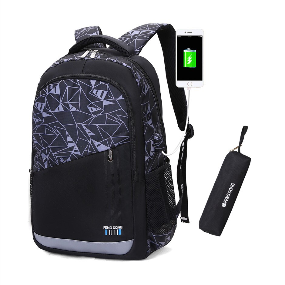 Okkid estudante grande mochila porta usb sacos de escola para adolescentes meninos bookbag bagpack masculino portátil mochila 15.6 presente: C5