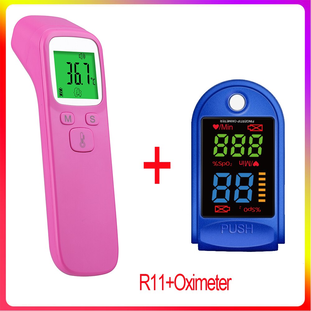 Contactloze infrarood thermometer met 3 kleuren lcd-achtergrondverlichting voor menselijke baby's en volwassenen, infrarood digitale thermometer: Roze  r11 kam