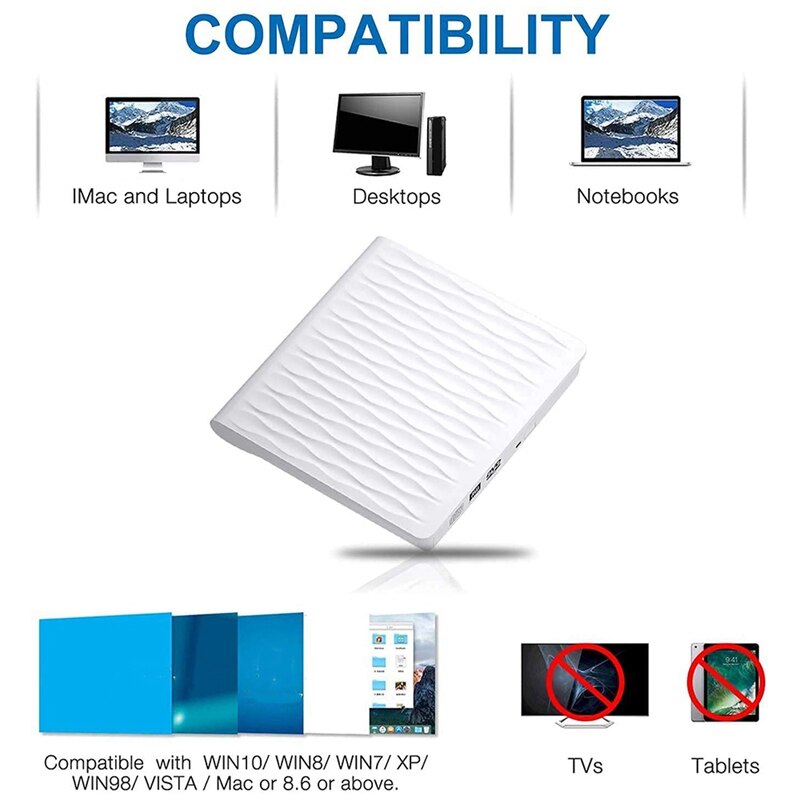 Unità DVD esterna per il computer portatile, USB 3.0/tipo C DVD-RW portatile/lettore di CD-RW, masterizzatore del CD dell&#39;unità ottica dello scrittore del lettore