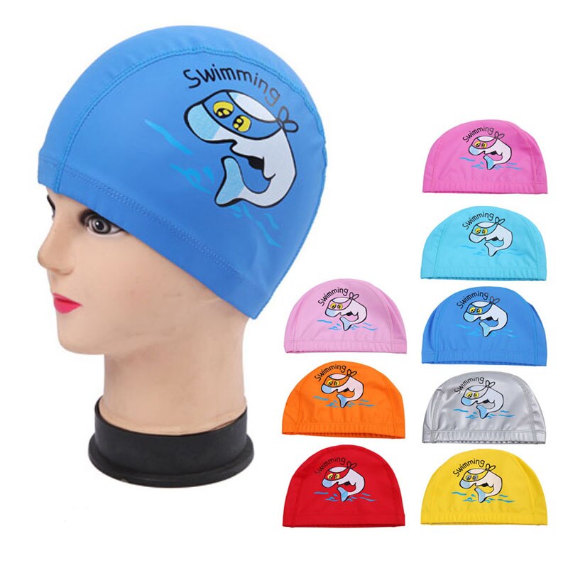 Tkanina PU Cute Cartoon zwierząt delfin dzieci dzieci czepek wodoodporny chronić uszy długie włosy chłopcy dziewczęta basen kąpielowy czapki kapelusz