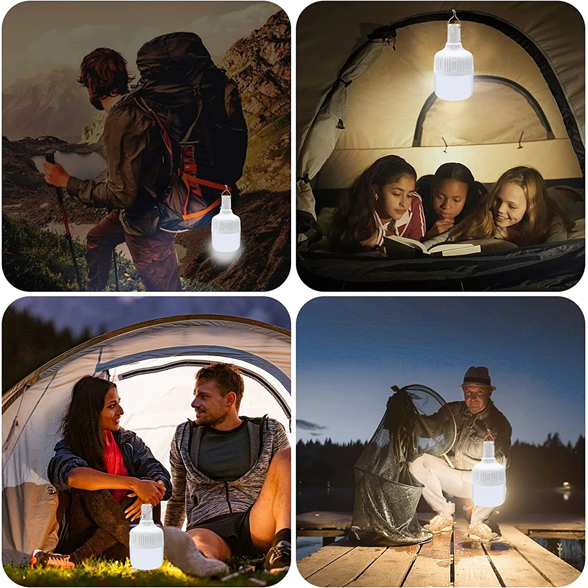 Utomhus led-lampa campinglampor usb-laddningsbar lampa nödtält marknaden anslut bärbar lykta glödlampa batteri grill camping