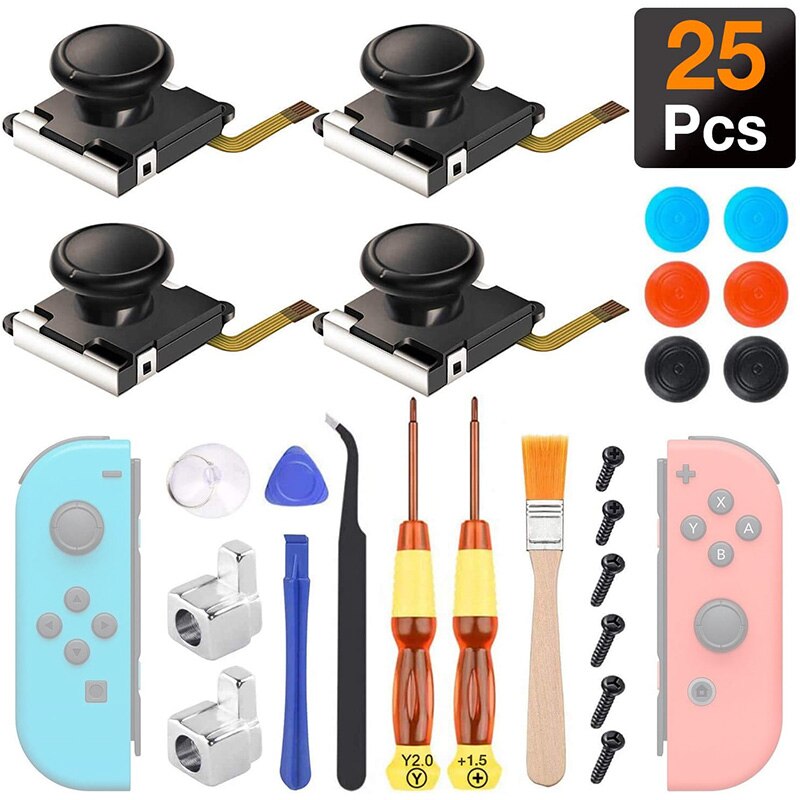 25 Stks/set Joycon Joystick Vervanging Voor Nintendo Switch / Lite Game Controller 3D Analoge Stick Onderdelen Reparatie Tool Kit