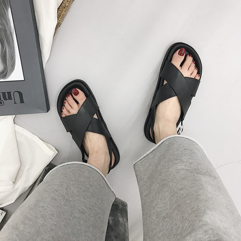 Sandales de plage antidérapantes, Chaussures en caoutchouc en Vogue pour femmes, extérieur, à forme plate, Babouche, Chaussures noires sympas, de Style collégial
