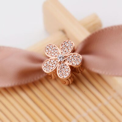 Moda cz paved pink granular gold fits silver charm sterling silver bracelet s925 original granules to make jewelry