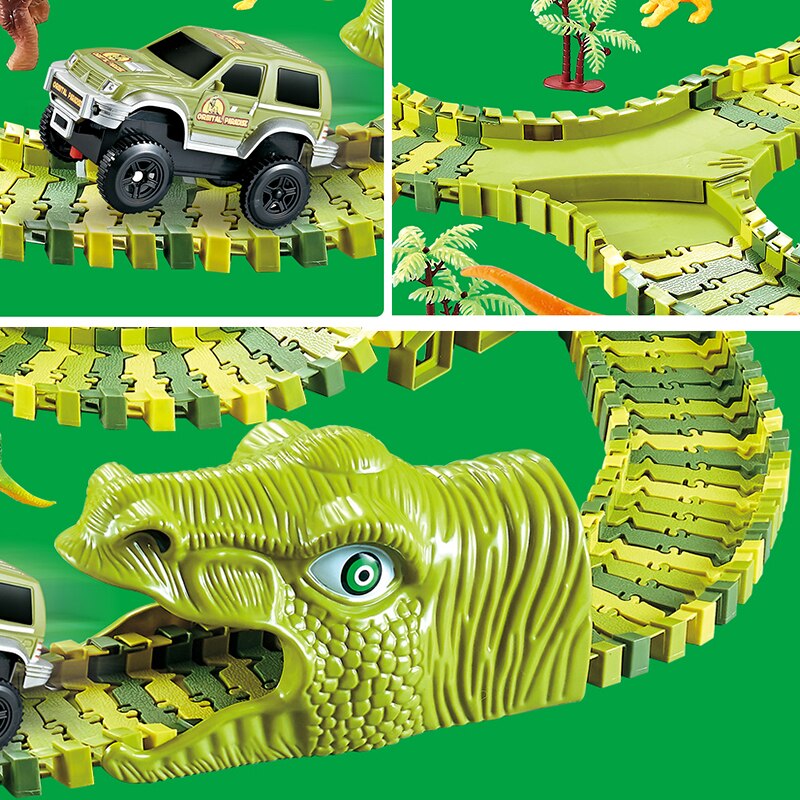 Dinosaurus Spoorweg Speelgoed Auto Spoor Racing Spoor Speelgoed Set Educatief Bocht Flexibele Race Track Flash Light Auto Speelgoed Voor Kinderen jongens