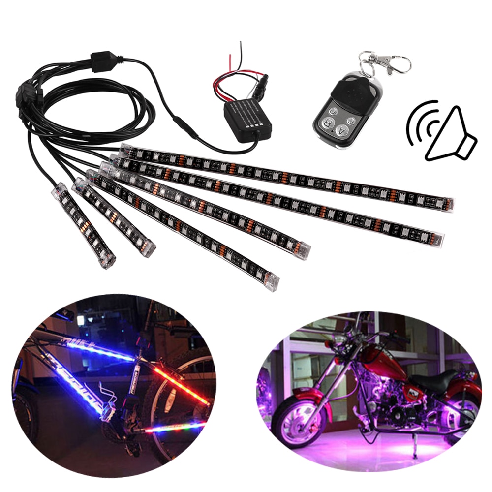 6 pcs Motorcycle 72 LED Neon Strip Waterdicht Heatproof Lamp Glow Lights 5050SMD RGB Voice Control LED Flexibele Neon Strips kit
