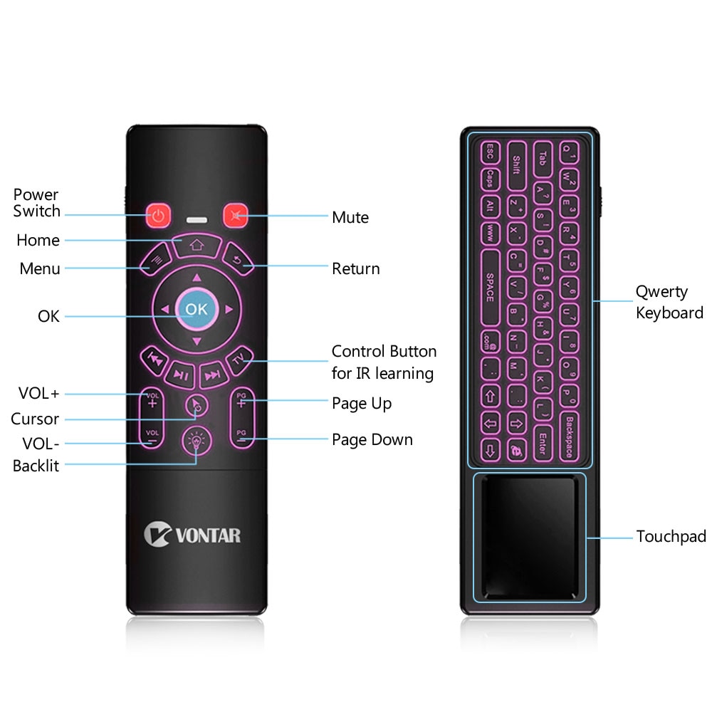 VONTAR T6 Plus Backlit Russian English 2.4GHz Air mouse Wireless Keyboard & touchpad Remote Control for Android TV Box mini PC