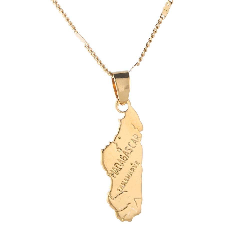 modisch Madagaskar Karte Halskette Anhänger Frauen Gold Farbe Malagasy Karten Charme Schmuck