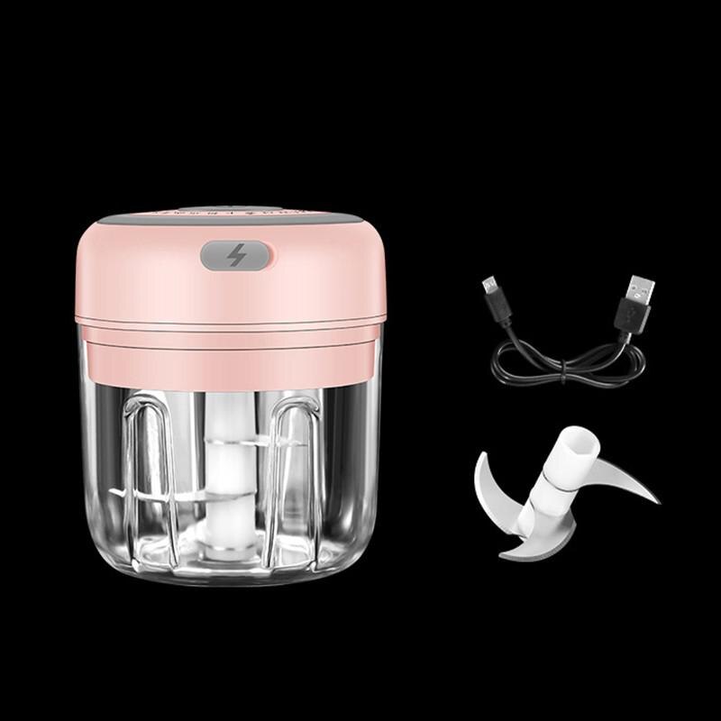 Elektrische Keuken Chopper Knoflook Stamper Vleesmolen Mini Voedsel Knoflook Groente Chili Chopper Crusher Oplaadbare Keukenmachine: Pink 250ML