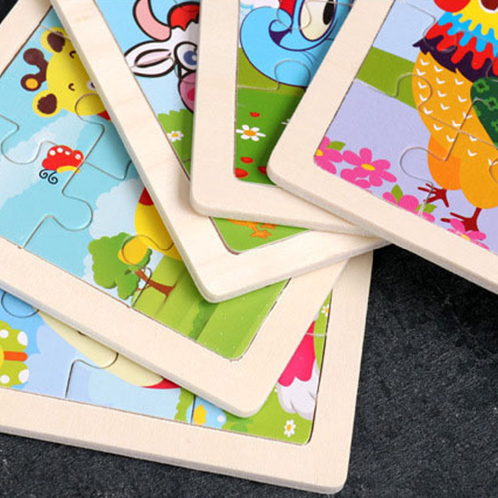 3D Wooden Puzzle Toy 9Pcs Baby Cartoon Animal Puzzle Toys Wood Jigsaw Puzzles Children Educational Toy Kids