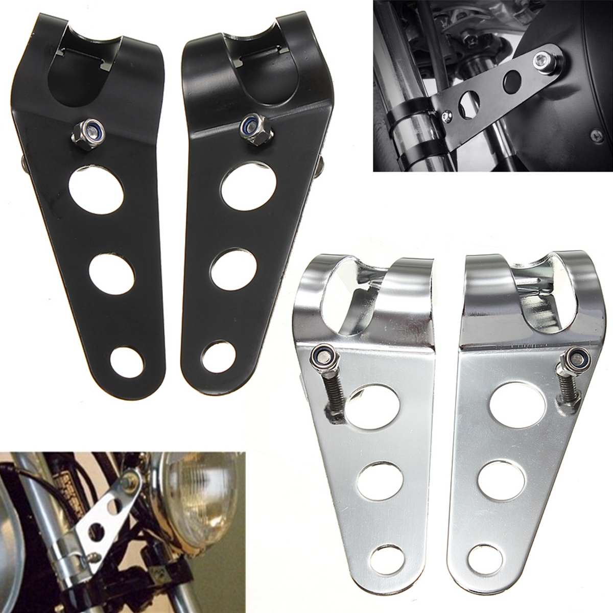 Universele 35-43Mm Motorfiets Koplamp Mount Brackets Vork Oor Chopper Koplamp Houder Passen Motor Vork Mount