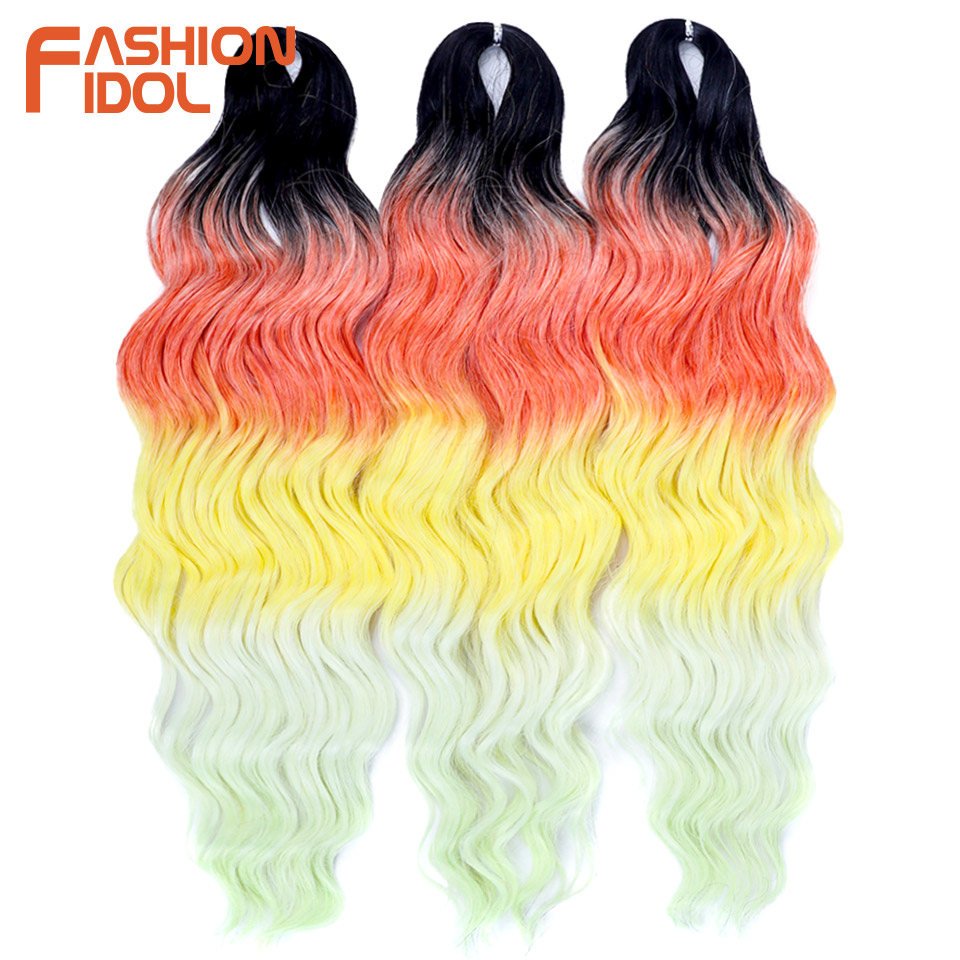 IDOL 24 Inch Synthetic Hair Water Wave Braiding Hair Extensions Ombre Rainbow color Deep Wave Curl Twist Crochet Hair