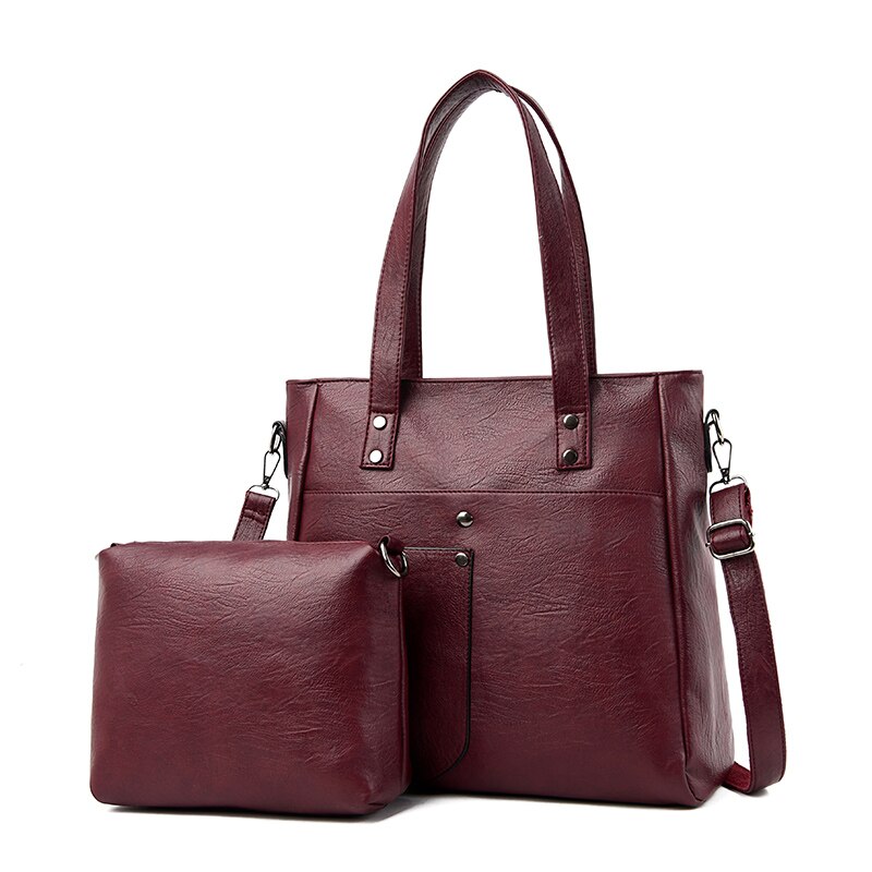 2 sets leren casual tassen en handtassen luxe handtassen damestassen dames schoudertassen voor vrouwen: Bordeauxrood