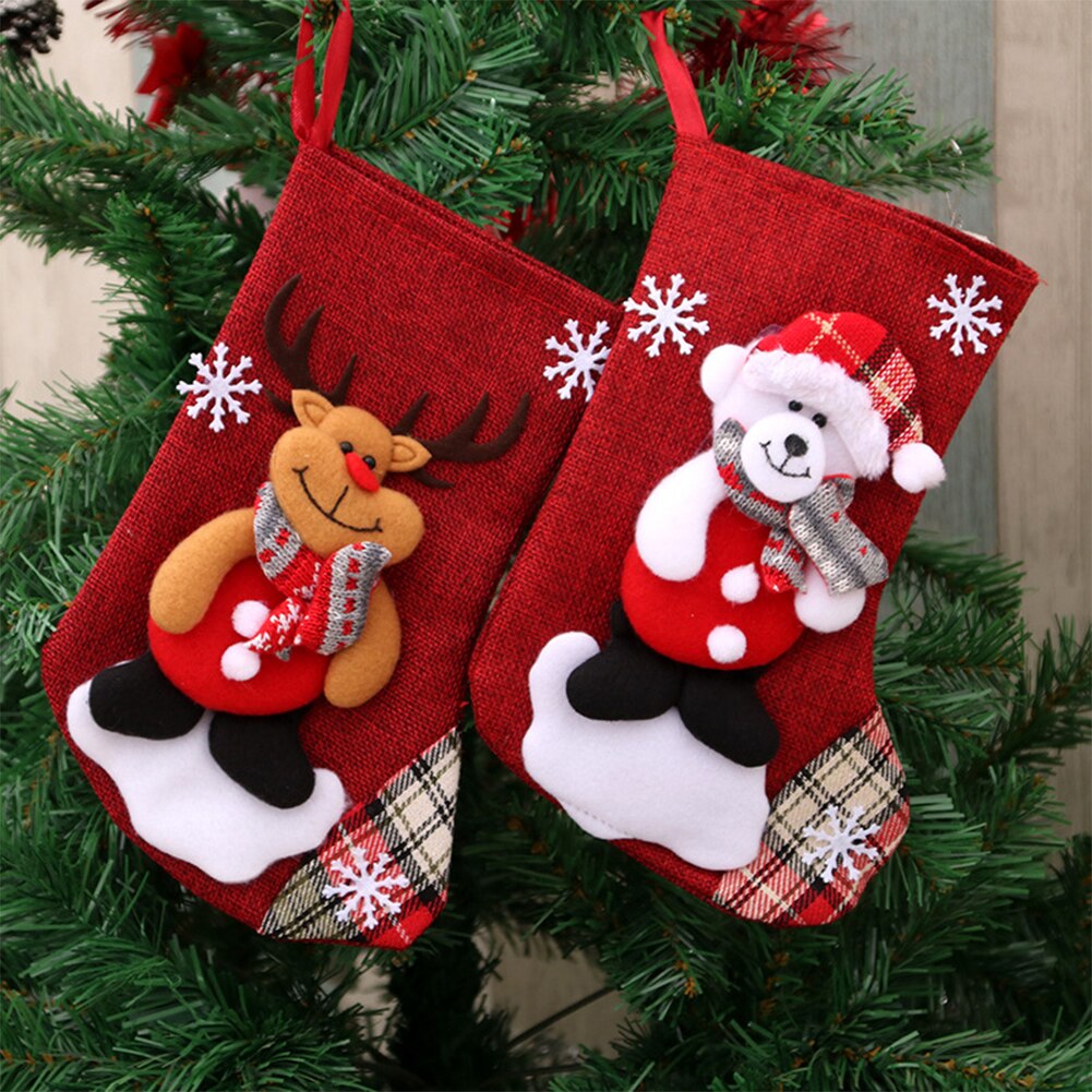 Noël arbre chaussettes dessin animé flocon de neige sac souple noël père noël bonhomme de neige Elk ours bas cheminée décor