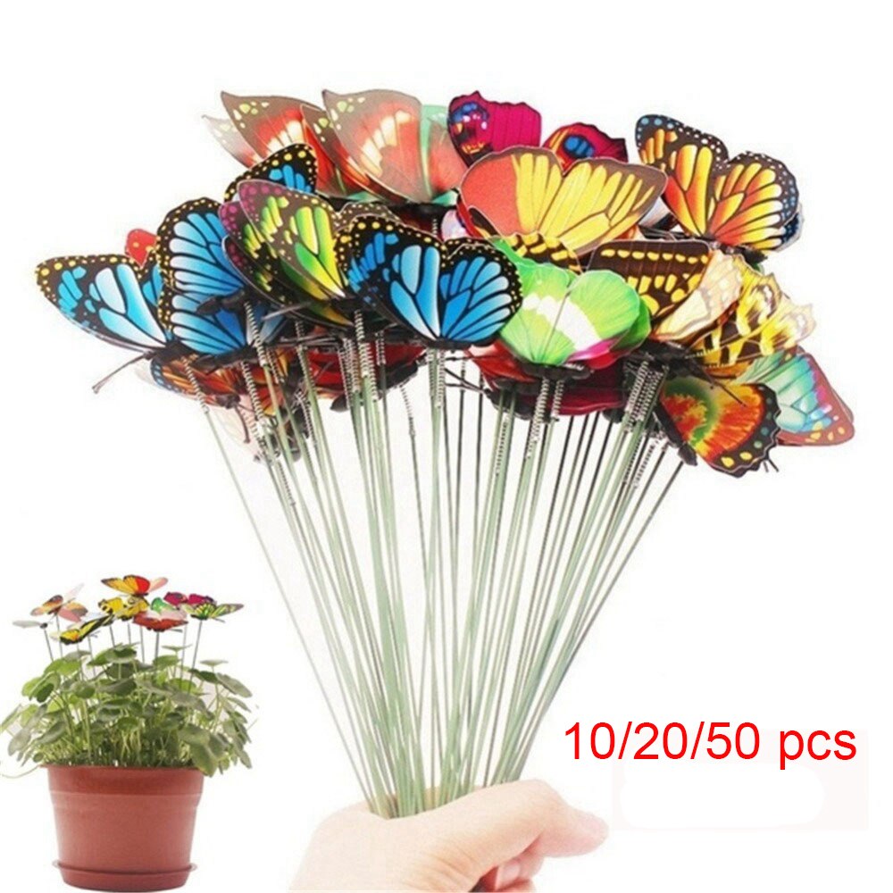 10/20/50Pcs Vlinders Tuin Decoratie Outdoor Yard Planter Kleurrijke Grillige Vlinder Stakes Bloempotten Jardineria Decor