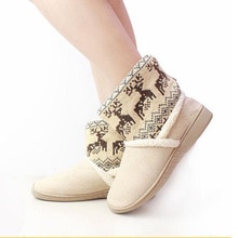 Botas de nieve de invierno con estampado de ciervo, botines gruesos de alce para mujer, par de botas de felpa, botas cortas para interiores con forro de piel