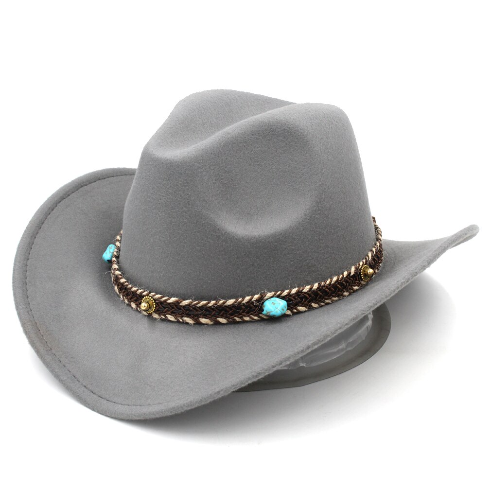 Mistdawn unisex ull bred brätte western cowboyhatt cowgirl kostym keps turkos hampa rep storlek 56-58cm bbe: Grå