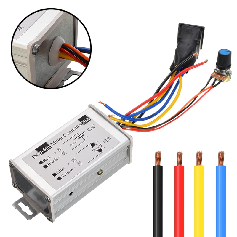 20A DC 9-60V 12V 24V 36V 20A PWM Motor Speed Regulator Motor CW CCW Reversible Switch Adjust The Current