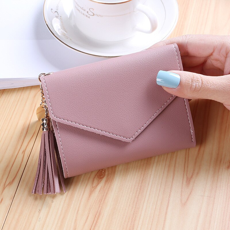 Mini-quasten-geldbörse, damenhandtasche, kurze Mini-geldbörse, hübsche handtasche für koreanische studentinnen, kleine damen-geldbörse: Rosa