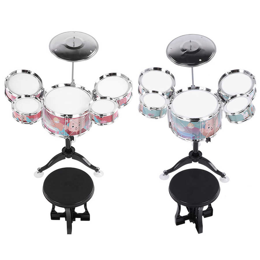 Set di batteria per bambini giocattoli per strumenti musicali Jazz giocattoli per bambini 5 tamburi + 1 sgabello per piatti piccolo Drum Stick giocattoli musicali educativi