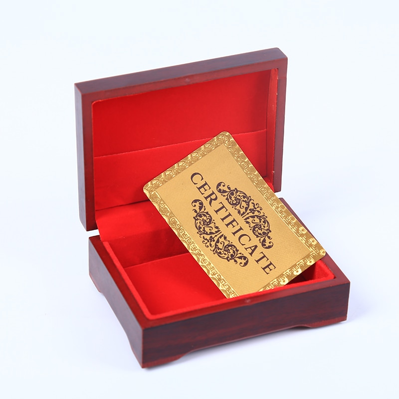 24K Gold Foil Plated Table Game Grid Pattern Playing Cards With Nice Wood Box