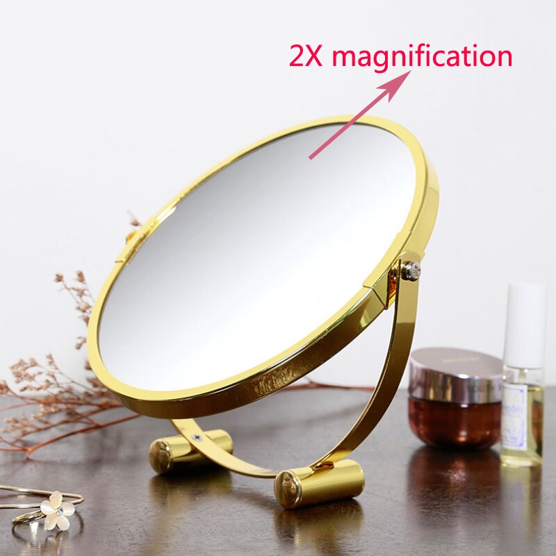 2x/3x Magnification Round Rose Gold Makeup Mirror Desktop Makeup Mirror Bedroom Bathroom Studio Beauty Mirror