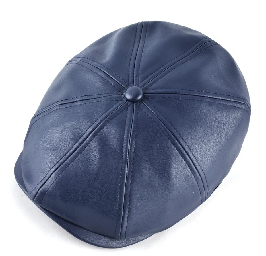 Boinas de cuero sintético para hombre y mujer, gorros octogonales de piel sintética con visera, informales, planos, Unisex, para invierno y otoño: Blue