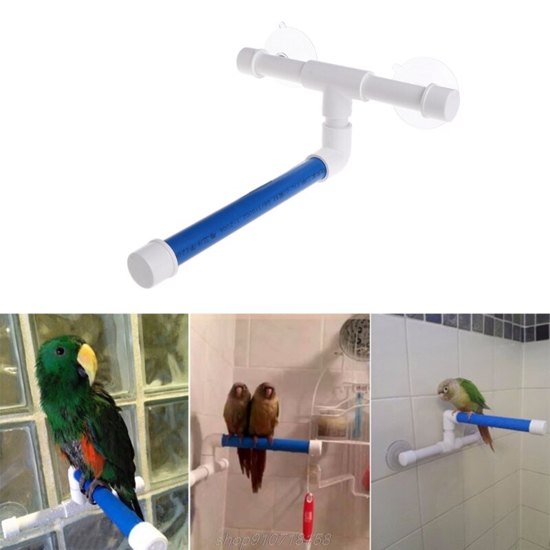 Pet Parrot Bath Shower Perches Standing Platform Rack Suction Wall Cup Bird Toys A19 21