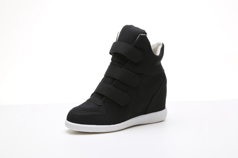 Flat High Heels Wedges Leather Shoes Women Sneakers Brand Casual Shoes Woman Black Winter Ankle Boots: Black / 35