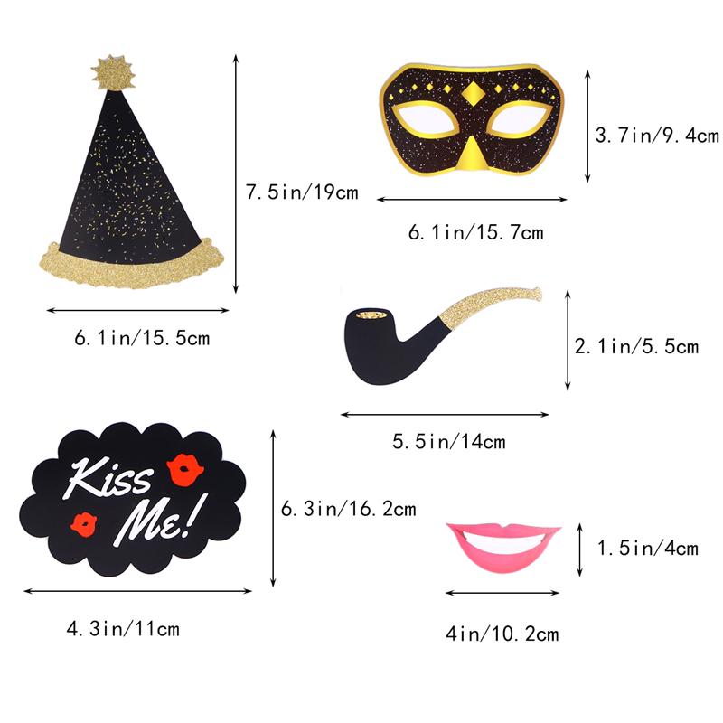32PCS Year Photograph Props Camera Props Glitter Funny Photography Accessories for Costume Party Theme Party