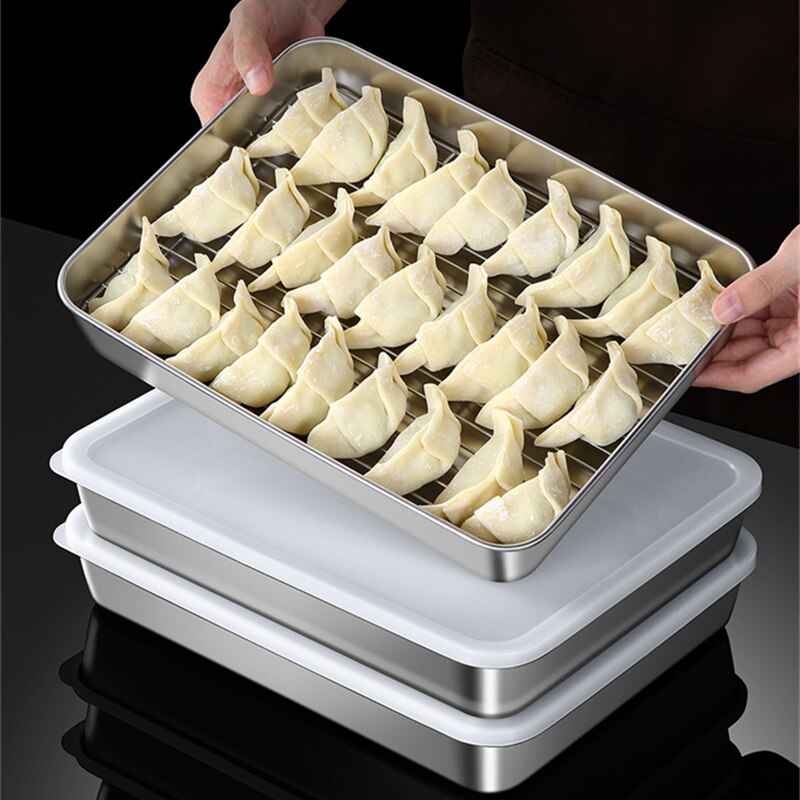 304 Stainless Steel Food Storage Box Refrigerator Food Storage Containers With Lid For Vegetable Fruit Meat Fresh Box Organizer