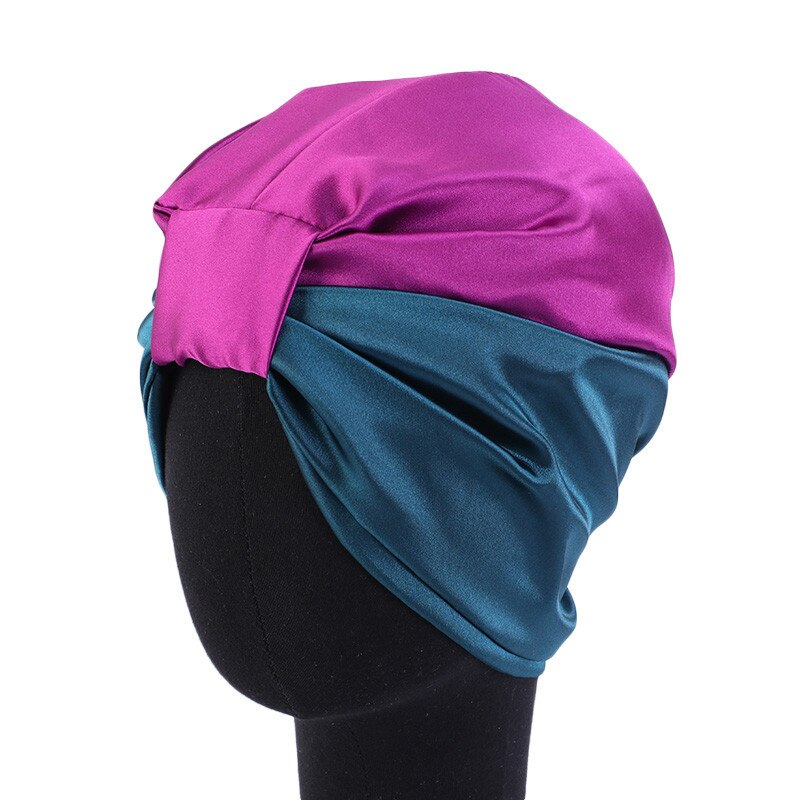 Hijab en satin pour femmes, turban, double couche, élastique, couvre-chef pour la tête pour dames, tendance, collection: 12