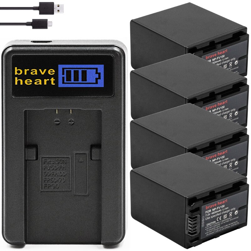 Np fv100 np-fv100 fv100 battery for sony  sx83e sx63e fdr-ax100e ax100e hdr camera: Charger and 4 batteries