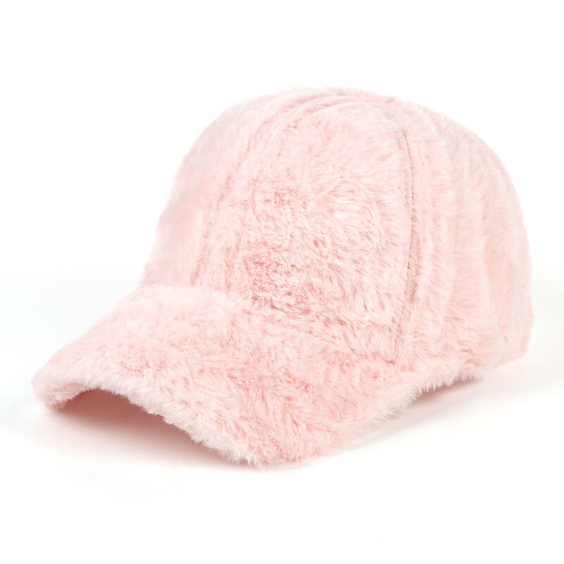 Winter pompom pink suede baseball cap Women autumn casual streetwear gray pink hat cap female hat cap: Pink