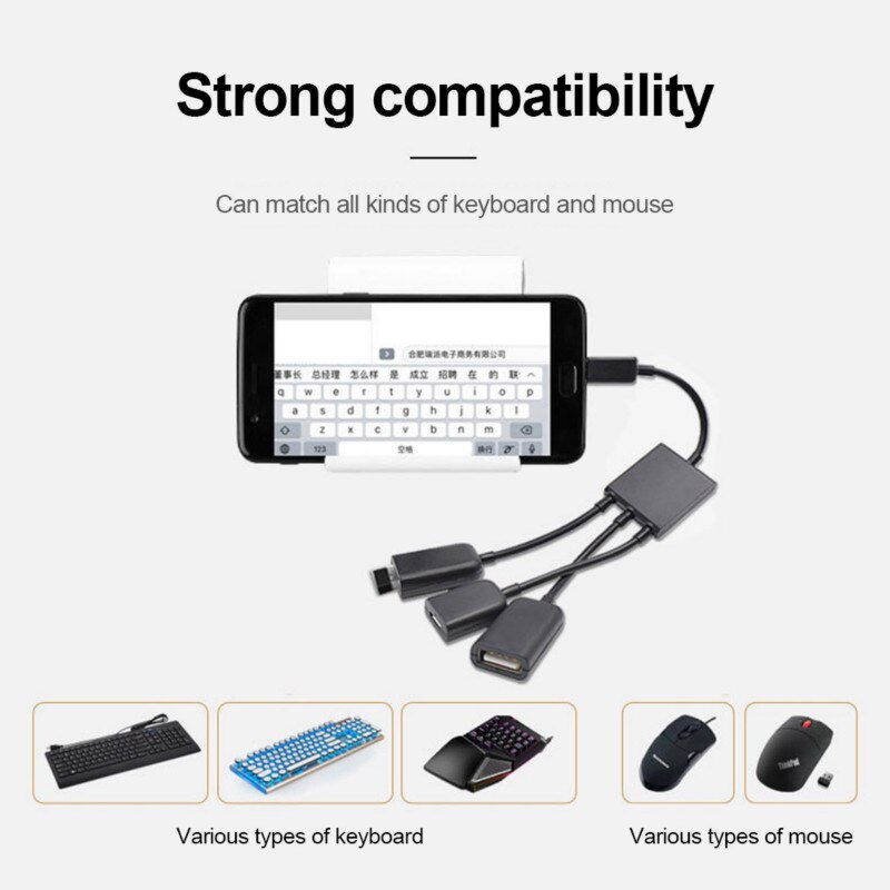 3 In1 Micro OTG USB Port Game Mouse Keyboard Adapter Cable For Android Tablet Black Compatible All Tablet Cellphone With OTG