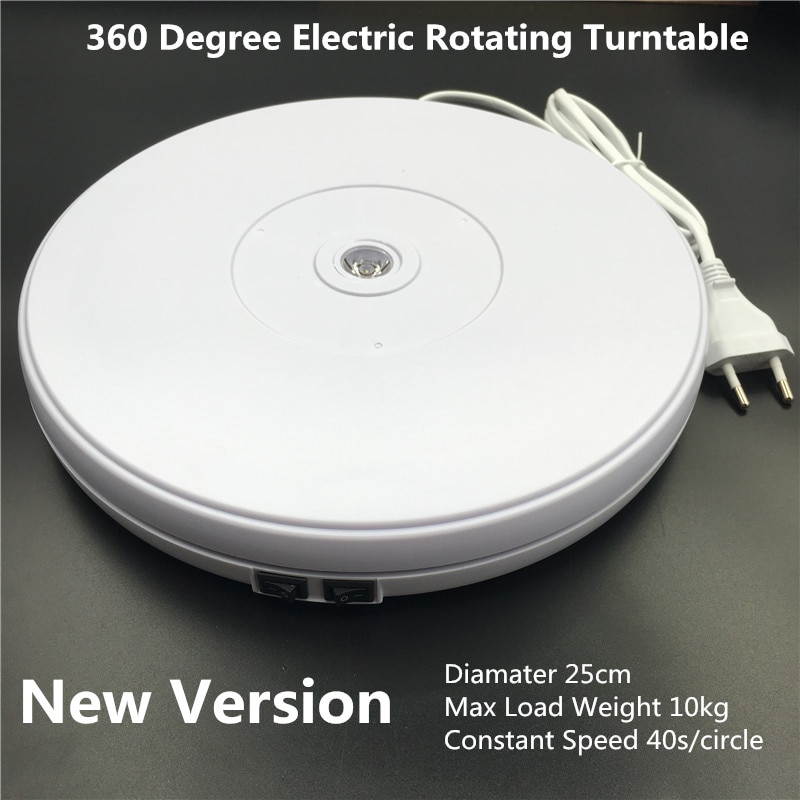 10" 25cm Led Light 360 Degree Electric Rotating Turntable for Photography, Max Load 10kg 220V 110V