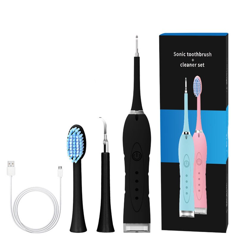 Haushalt Zahnstein Entferner Elektrische Zahnstein Entferner Zahnstein Ultraschall Bleaching USB Aufladbare Zahn Reiniger Tragbare: B-BLACK