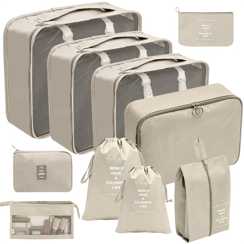 10 stuks / set reistassen organisator opslag kleding reisbenodigdheden verpakking kubussen reisaccessoires multifunctionele set: Light Grey