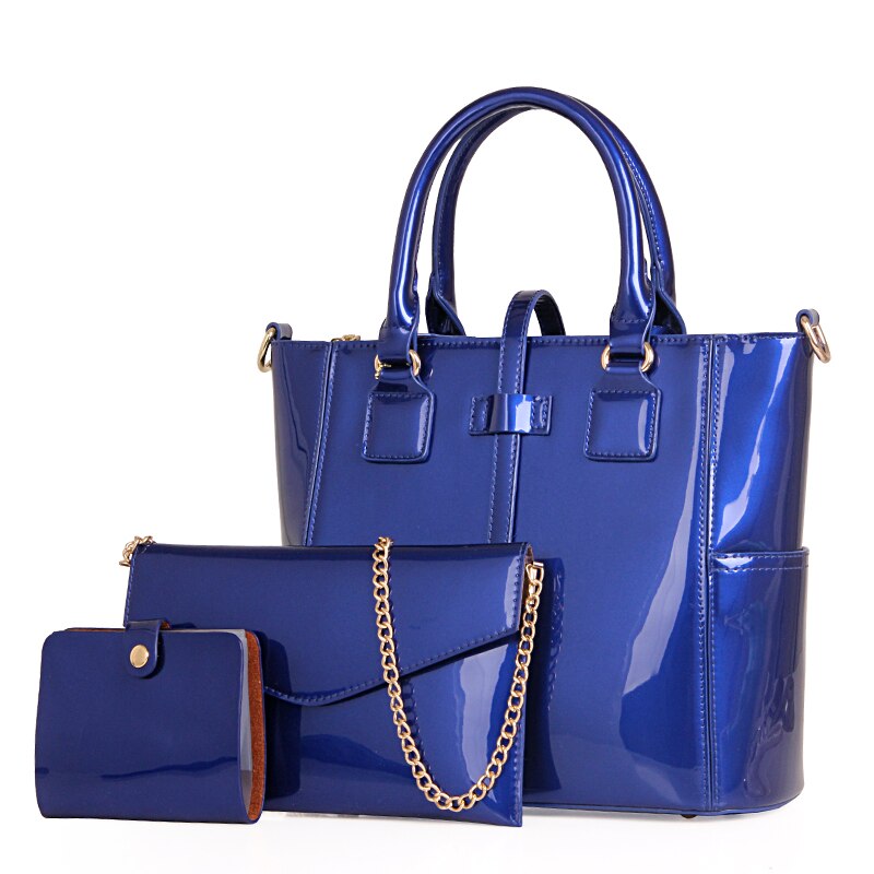 Casual Large Capacity 3 In 1 Tote PU Leather Shoulder Bags for Women Solid Color Handbag: Royal Blue