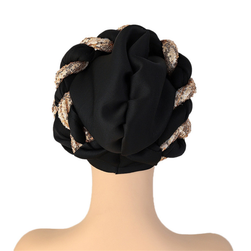 Gorro turbante trenzado de lentejuelas para mujer, tocado africano autogele