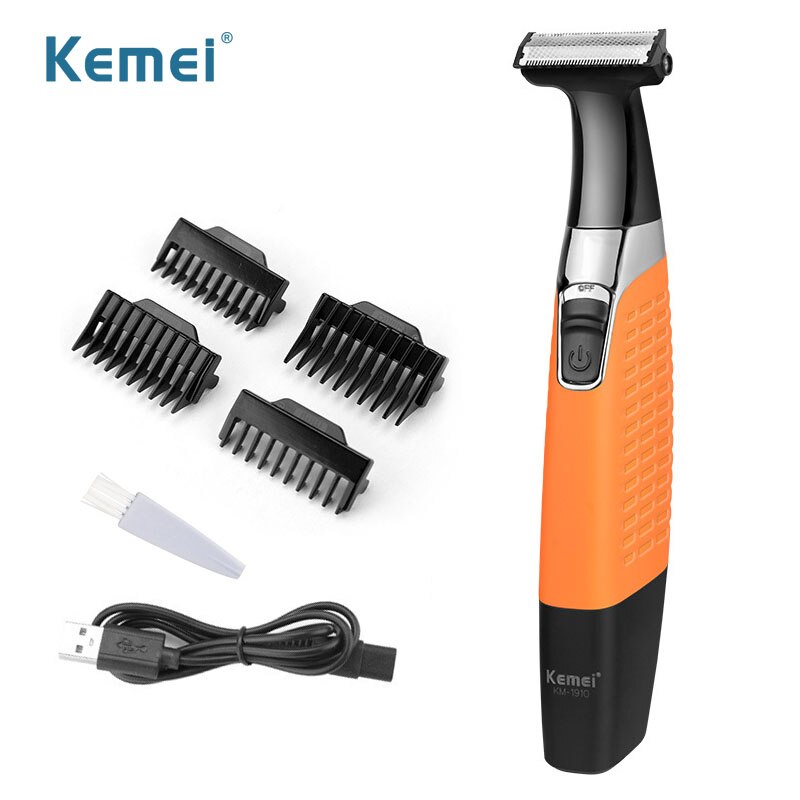 Kemei-Afeitadora eléctrica KM-1910 para hombres, recargable por USB recortador de barba, herramienta de afeitado Facial con una sola hoja, 47D: no box-orange