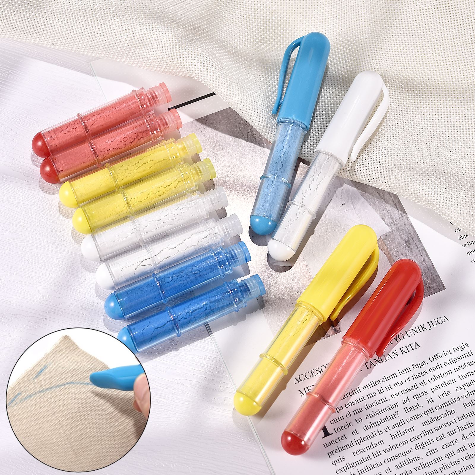 Tiza de tela de sastres coloridos, marcador de tela borrable, lápices para ropa de retales, caja de herramientas de costura DIY, conjunto de accesorios de costura